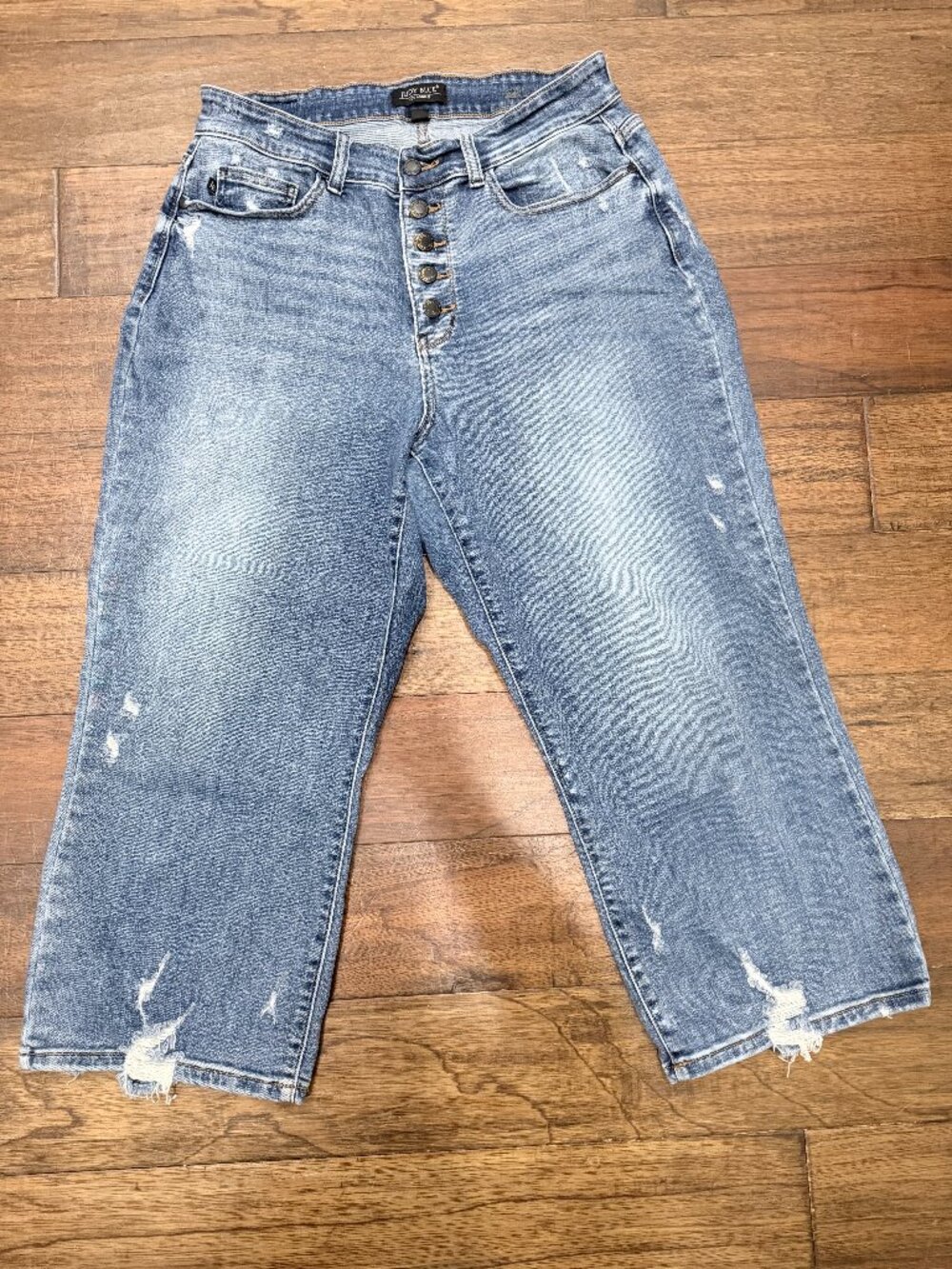 Judy Blue 14W High Rise Button Fly Crop Wide Leg Jeans Distressed Stretch